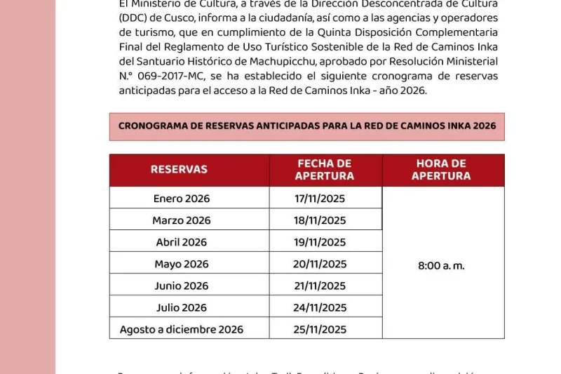 ¡Cronograma Oficial para el Camino Inca a Machu Picchu 2026!