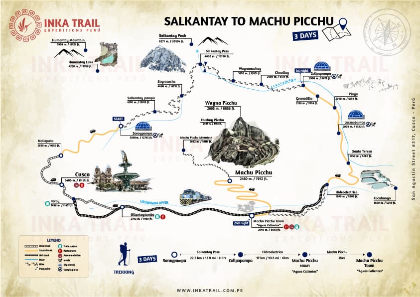 mapa camino salkantay a machu picchu en 3 días