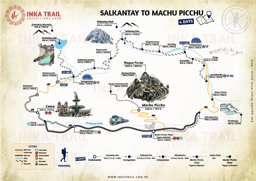 mapa camino salkantay a machu picchu en 4 días