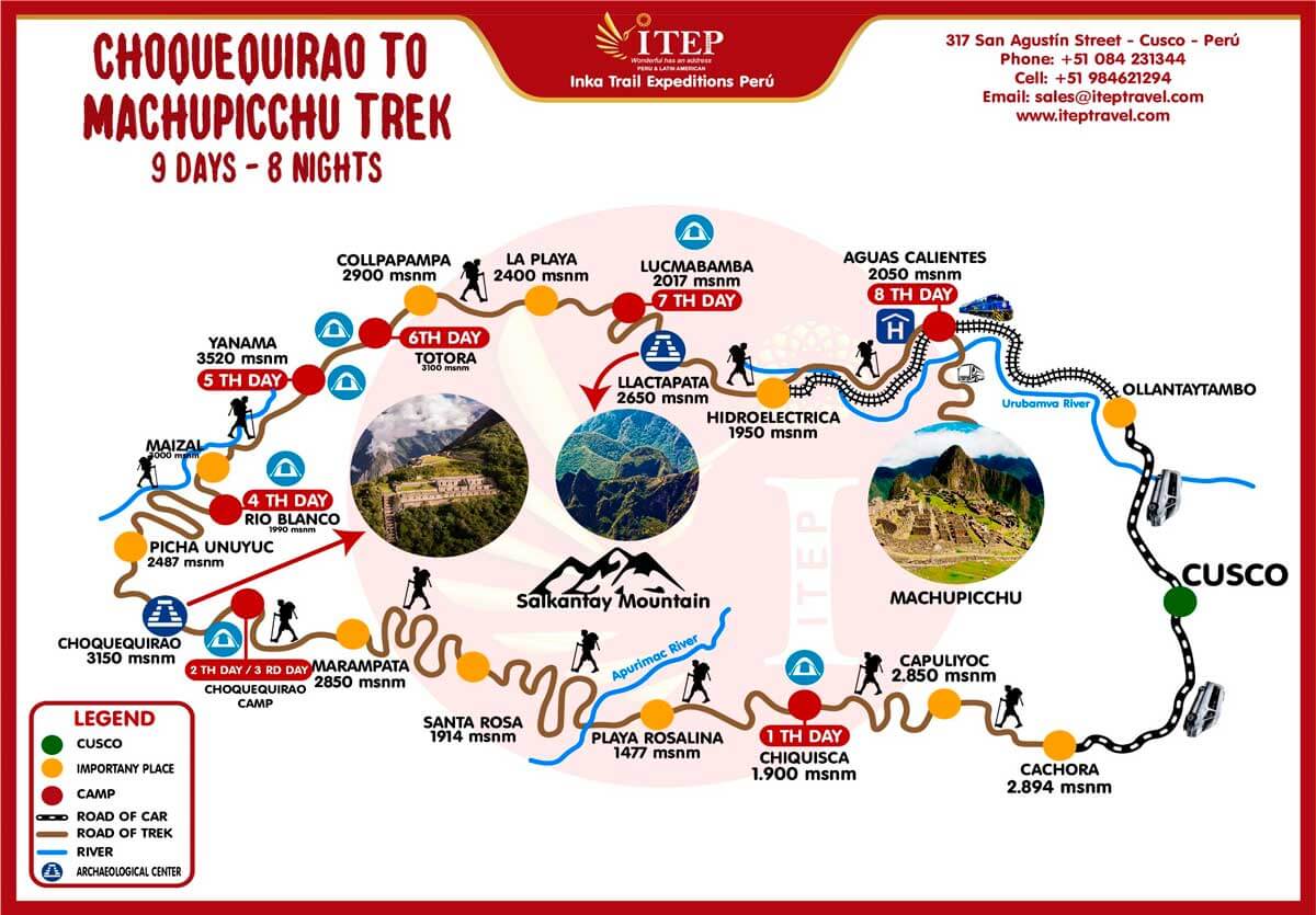 Choquequirao Trek to Machu Picchu 9 Days map