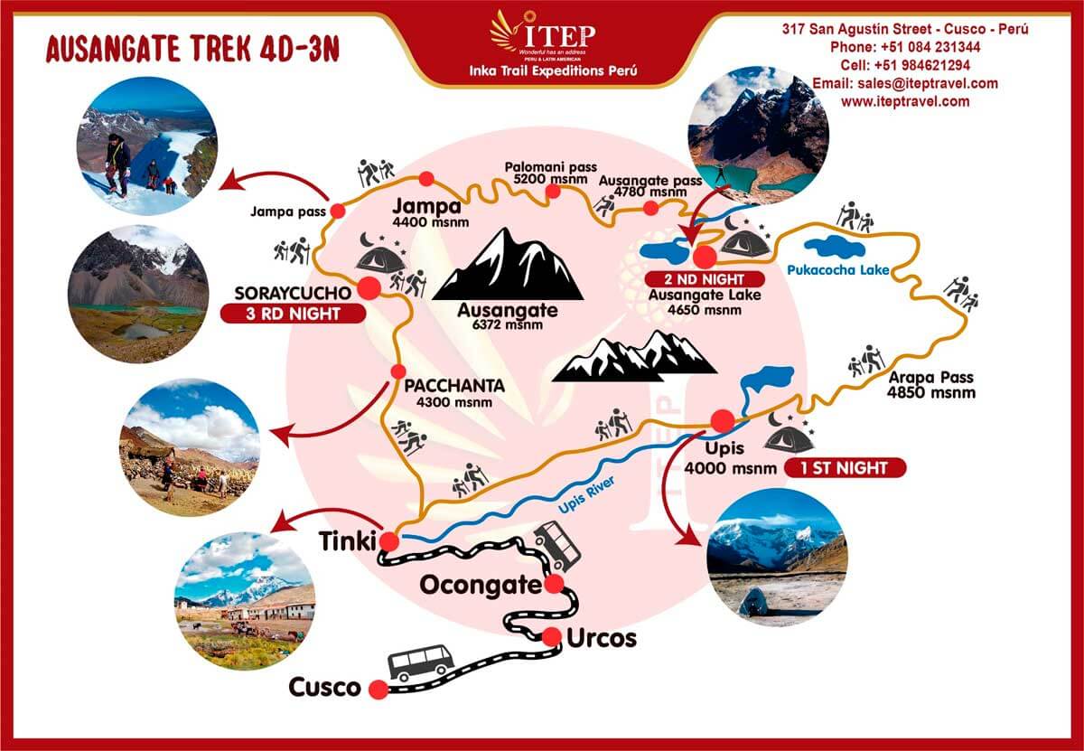 Ausangate snow-capped Mountain Trek 4 days map