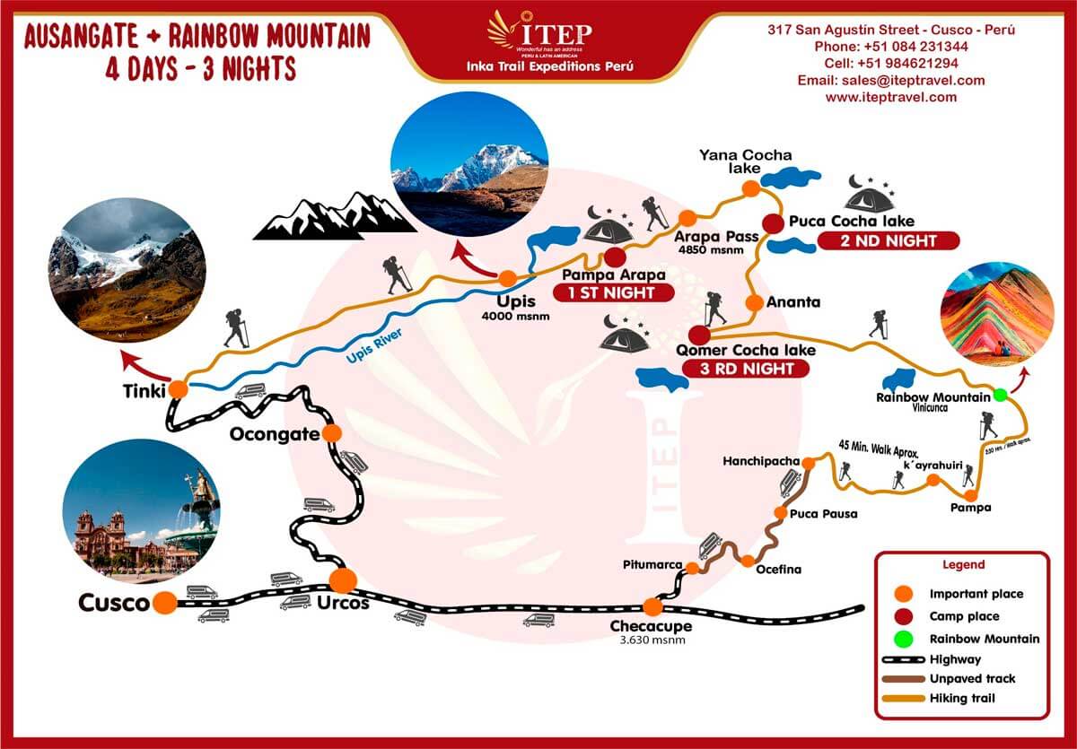 Ausangate Trek and Rainbow Mountain, Vinicunca 4 Days map