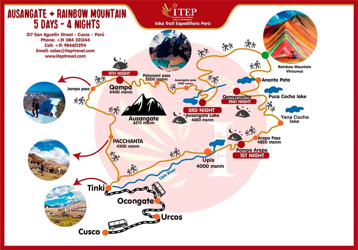 Ausangate snow-capped mountain Trek 5 Days map