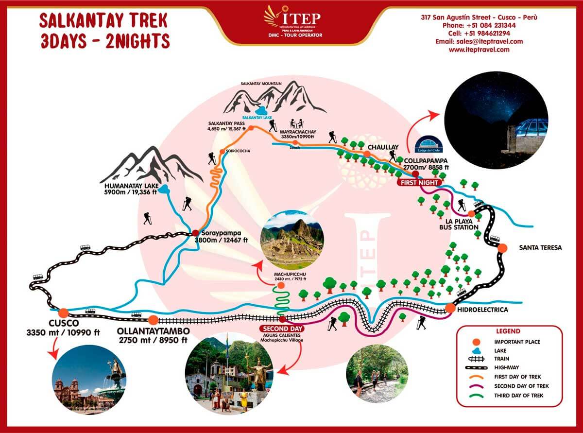 The Sacred Salkantay Trek in 3 Days map