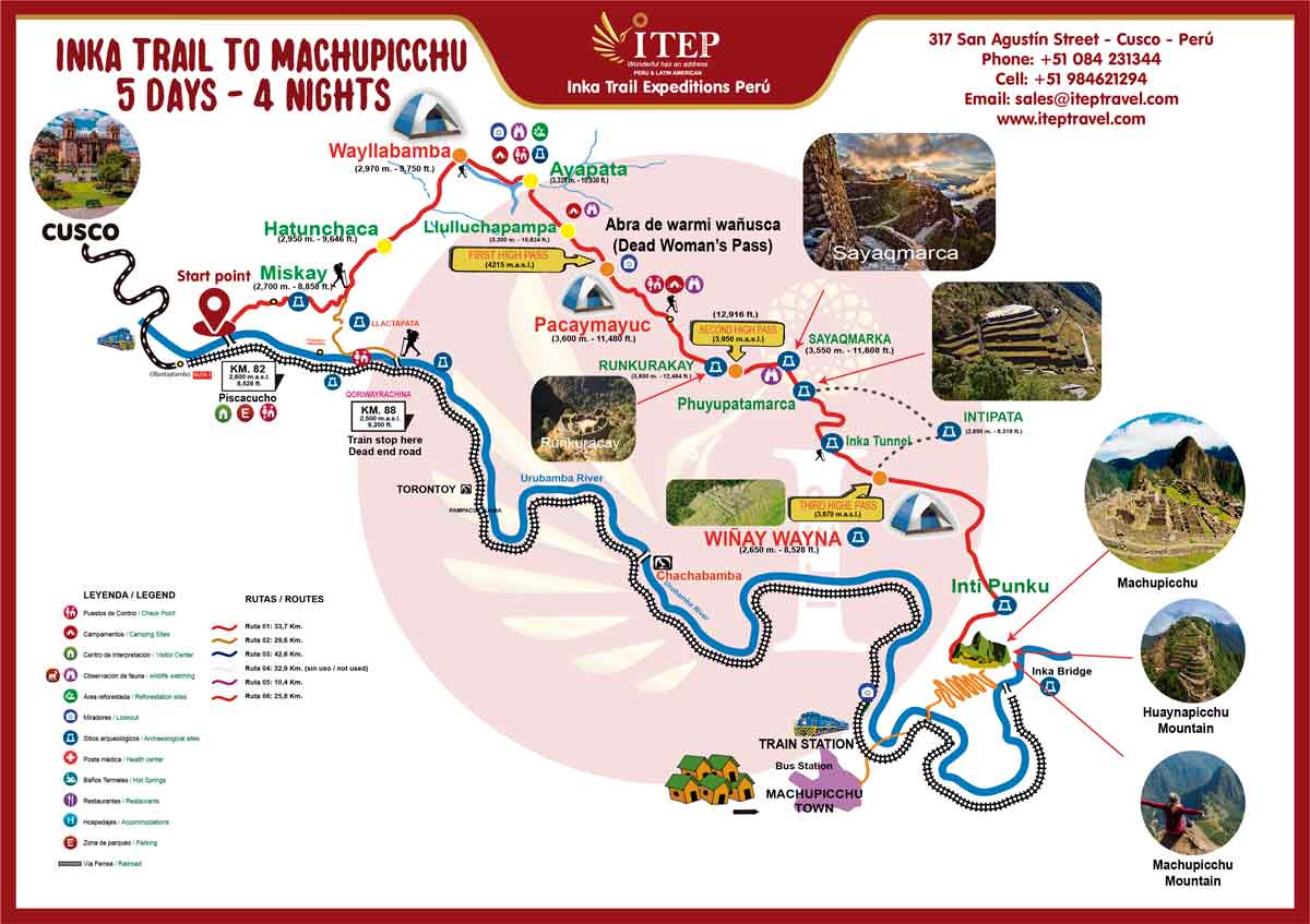 Classic Inca Trail + Huayna Picchu in 4 days map