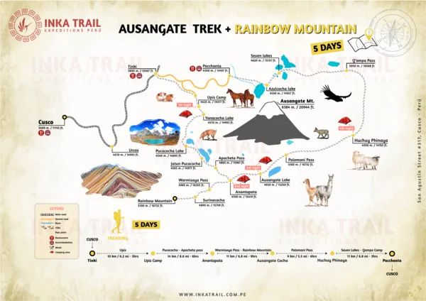 Ausangate Trek and Rainbow Mountain, Vinicunca 5 Days map
