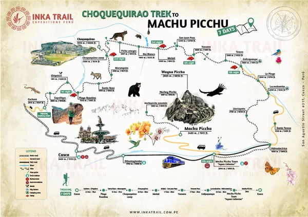 Choquequirao Trek to Machu Picchu 7 Days map