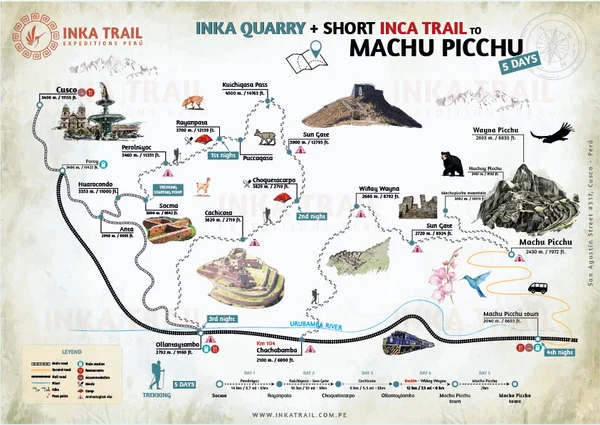 Cachicata Quarry + Short Inca Trail to Machu Picchu map