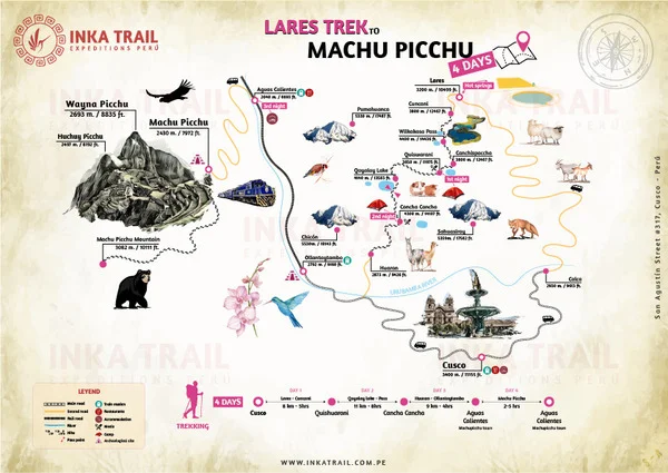 Lares Trek and the Llamas path 4 Days map