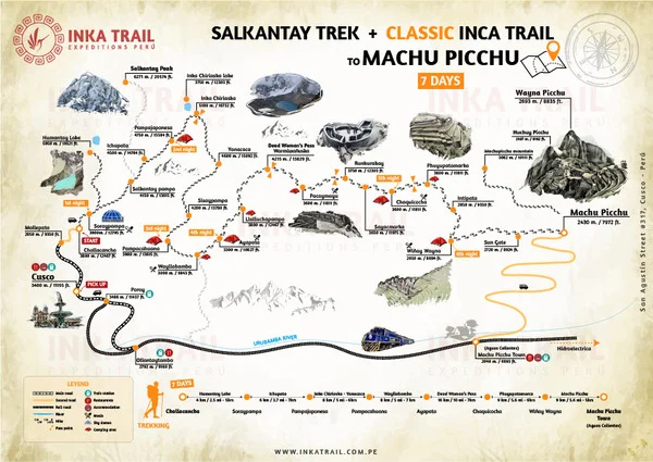 Salkantay + Classic Inca Trail to Machu Picchu 7 days map