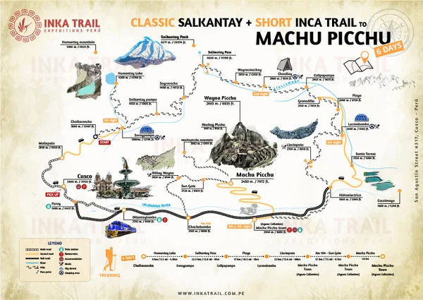 Salkantay Trek + Inca Trail to Machu Picchu in 6 days map