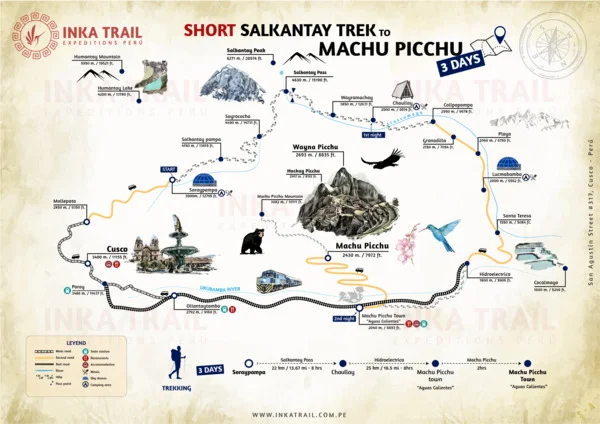 Short Salkantay Trek to Machu Picchu in 3 days map